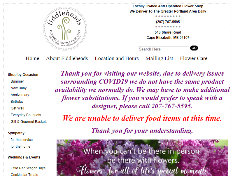 Fiddleheads Flowers' Homepage